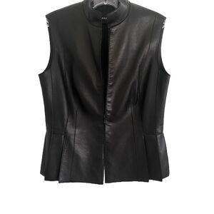 Akris Black 100% Lammnapa Leather Collared Front Zipper Women Vest Sz 8